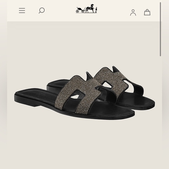 Hermes Noir Oran Goatskin Crystal Detail Sandal - Picture 2 of 13